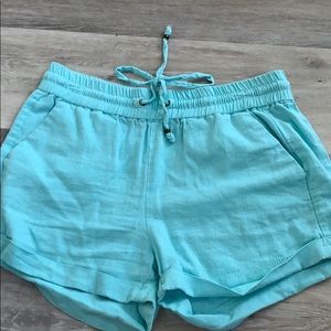 aqua linen shorts
